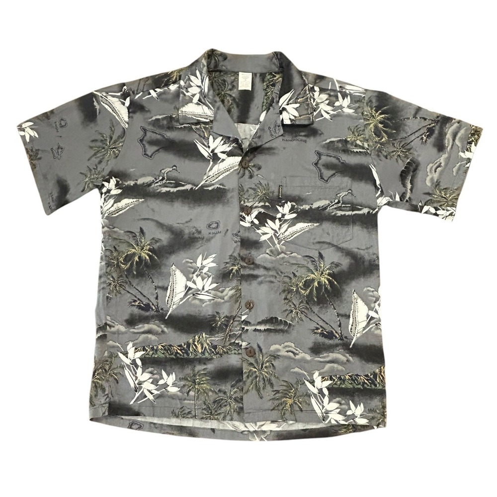 Palmwave Hawaii Island Map Surfing Aloha Shirt Tropical Hawaiian Cotton